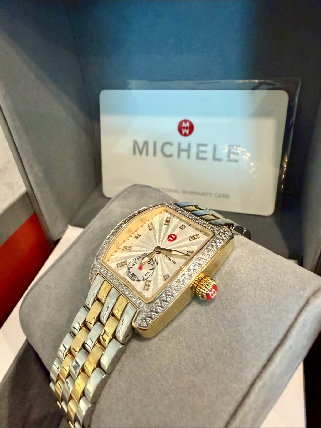 Michele TwoTone Gold And Silver Diamond Bezel Ladies Watch